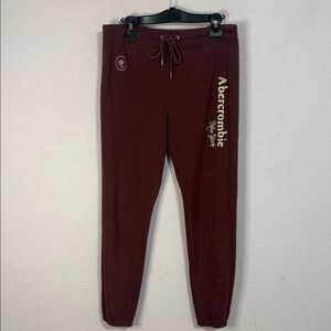 Abercrombie & Fitch Maroon New York Logo Waist Tie Sweatpants Size M